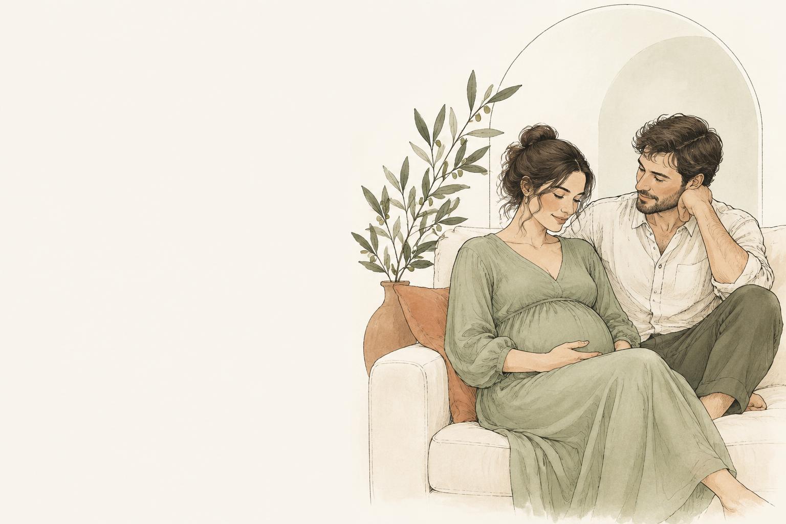 Illustration eines werdenden Elternpaares, das in Ruhe miteinander spricht